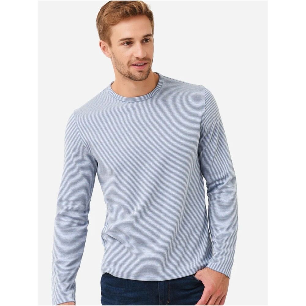Vince Double Face Blue Horizontal Pinstriped Long Sleeve Nautical Tee Shirt